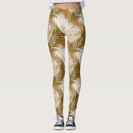 Leggings Feuille de palme, Brown foncé, tan et beige (Devant)
