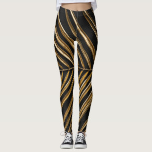 Leggings Feuille de palme dorée : minimaliste noir
