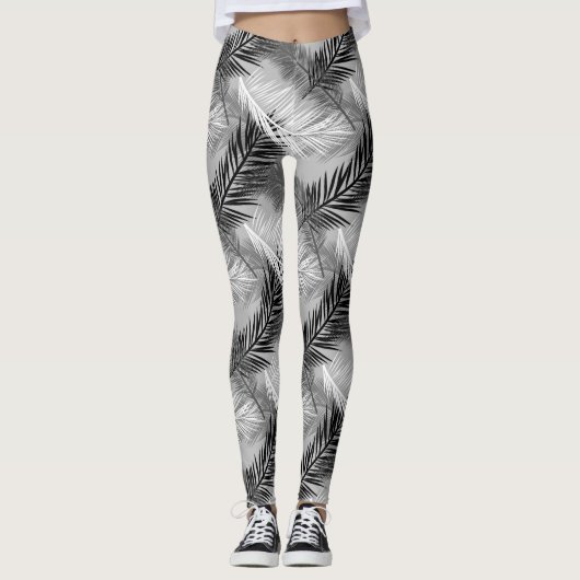 Leggings Feuille de palme Impression, gris / gris, noir et (Devant)
