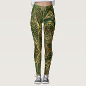 Leggings Feuille d'or Forêt verte Élégant Motif (Devant)