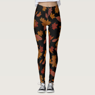 Leggings Feuille en baisse d'automne sur le noir fait sur