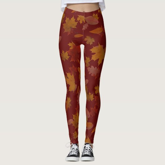 Leggings Feuille en baisse d'automne sur le vin rouge fait (Devant)