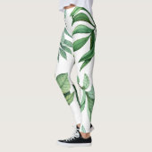 Leggings feuille fleurie motif blanche verte femmes filles (Gauche)