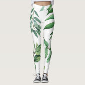 Leggings feuille fleurie motif blanche verte femmes filles (Devant)