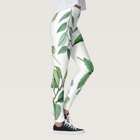 Leggings feuille fleurie motif blanche verte femmes filles (Droite)
