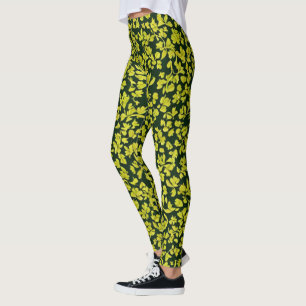 Leggings Feuille italien tendance, Motif vert fleuri