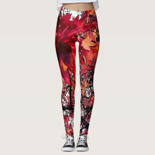 Leggings Feuille rouge et orange