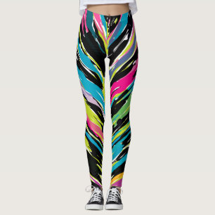Leggings Feuille tropicale Abstraite vibrante multicolore