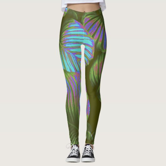 Leggings Feuille tropicaux arc-en-ciel (Devant)
