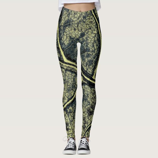 Leggings Feuille verte de mousse élégant (Devant)