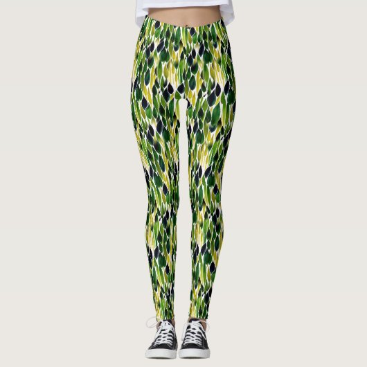 Leggings Feuilles Abstraits verts et or (Devant)