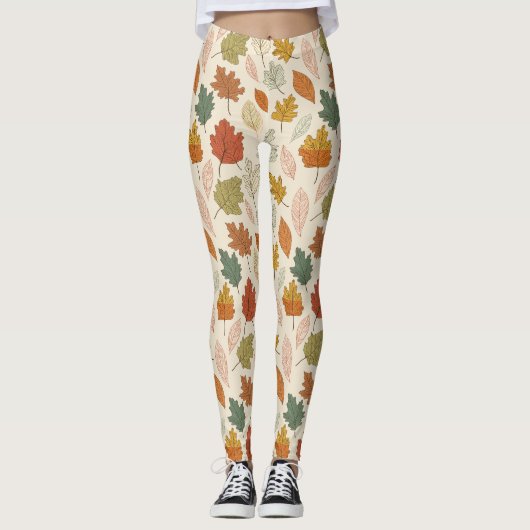 Leggings Feuilles automnales - Motif d'automne confortable (Devant)