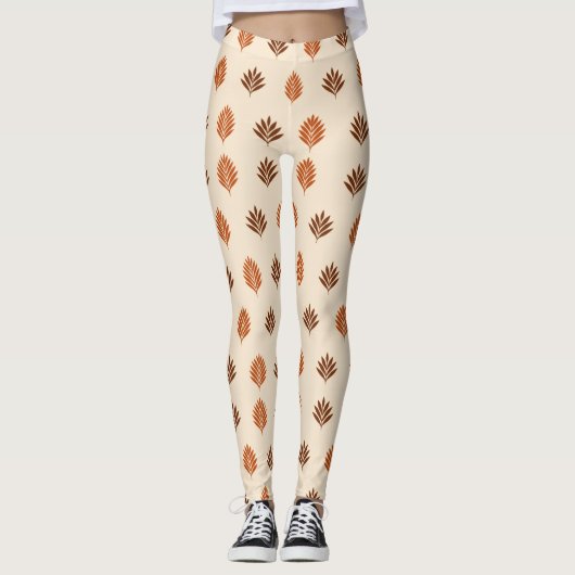 Leggings Feuilles beige et marron (Devant)