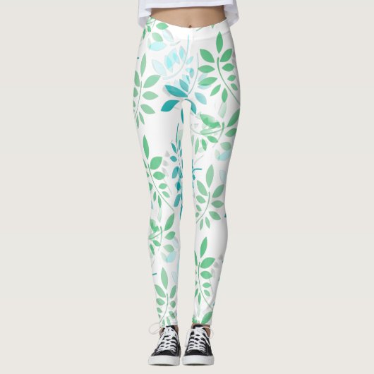 Leggings Feuilles bleu vert (Devant)