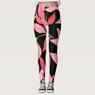 Leggings Feuilles botaniques, motif sans couture colorée.