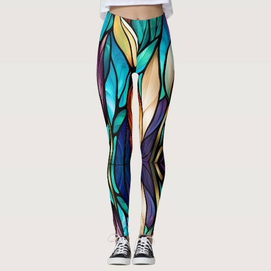 Leggings Feuilles colorés en vitrail (Devant)