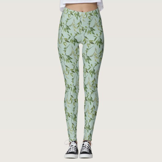 Leggings Feuilles d'aquarelle botanique tout-dessus (Devant)