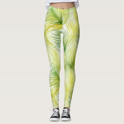 Leggings Feuilles d'aquarelle tropicale (Devant)