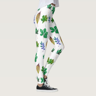 Leggings Feuilles d'aquarelle vert et bleu