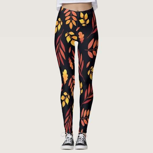 Leggings Feuilles d'automne colorées Motif d'aquarelle (Devant)