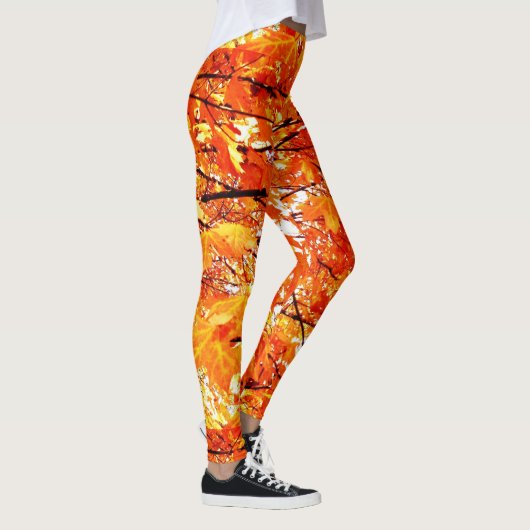 Leggings Feuilles d'automne en chute, orange avec pattes no (Droite)