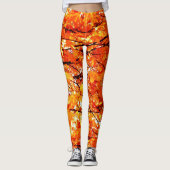 Leggings Feuilles d'automne en chute, orange avec pattes no (Devant)