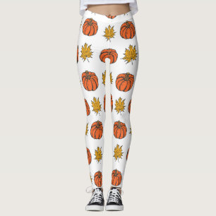 Leggings Feuilles d'automne : Motif Citrouille à main