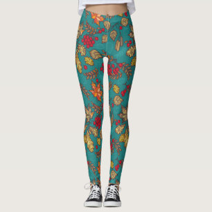 Leggings Feuilles d'automne Turquoise