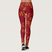 Leggings Feuilles de branches de silhouette orange sur roug (Dos)