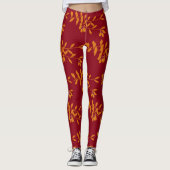 Leggings Feuilles de branches de silhouette orange sur roug (Devant)