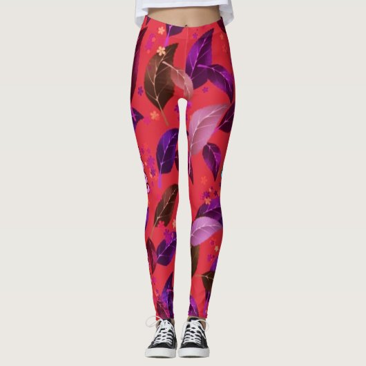 Leggings Feuilles de couleur citron vert et fleurs (Devant)