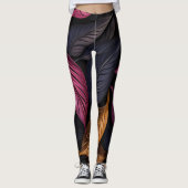 Leggings feuilles de couleur foncée sur sol noir (Devant)