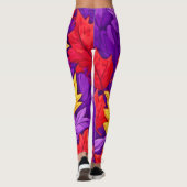 Leggings Feuilles de dessins animés : violet, jaune, rouge (Dos)