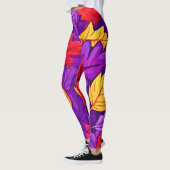 Leggings Feuilles de dessins animés : violet, jaune, rouge (Gauche)