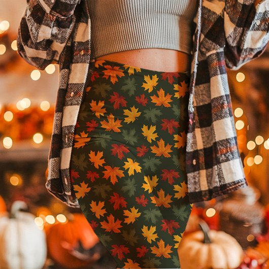 Leggings Feuilles de Érable d'Automne Tombent Vert