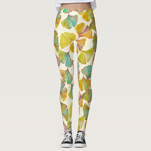 Leggings Feuilles de Gingko : Art Abstrait floral (Devant)