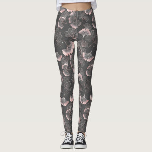 Leggings Feuilles de Ginkgo Rose Raffinées avec Texture Mét