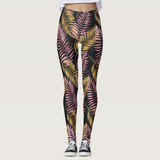 Leggings Feuilles de léopard rose et or (Devant)