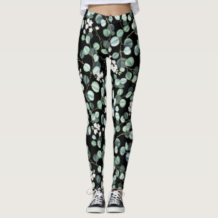 Leggings Feuilles de l'Eucalyptus : Motif de fleurs blanche