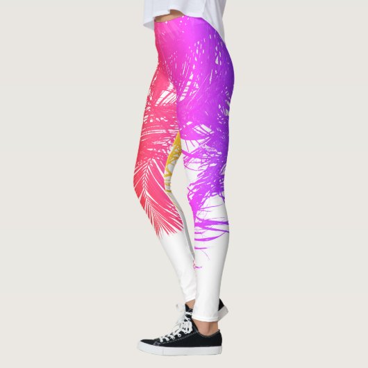 Leggings Feuilles de palmier rose violet blanc (Gauche)