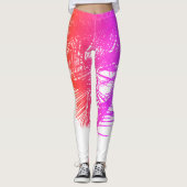 Leggings Feuilles de palmier rose violet blanc (Devant)