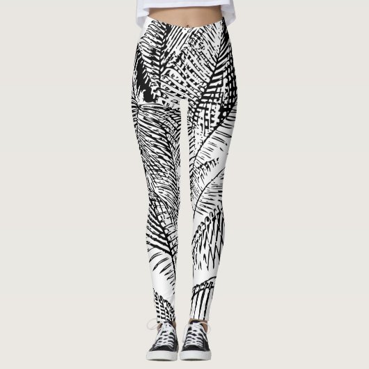 Leggings Feuilles de palmier Vintage rétro Motif Abstrait (Devant)
