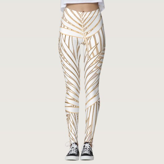 Leggings Feuilles de palmiers dorés : art déco. (Devant)