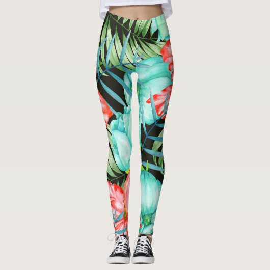 Leggings Feuilles De Palmiers Et Fleurs (Devant)