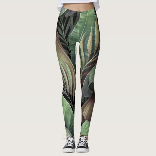 Leggings Feuilles de palmiers tropicaux, illustration 3D de (Devant)
