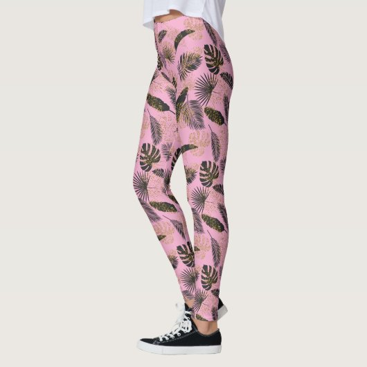 Leggings Feuilles de palmiers tropicaux roses (Gauche)