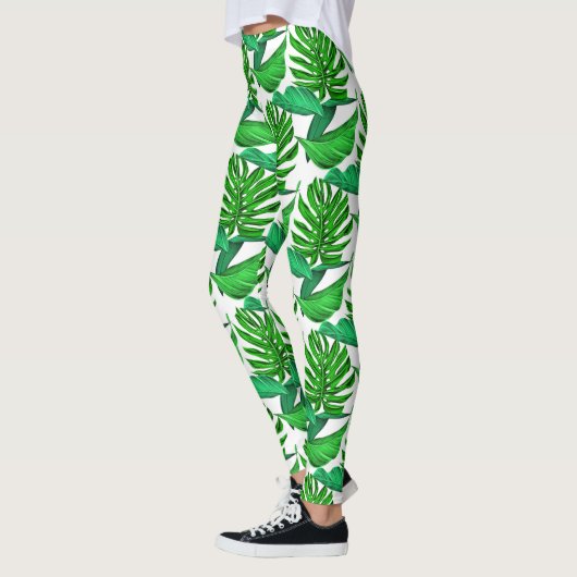 Leggings Feuilles de palmiers verts et blancs motif, jungle (Gauche)