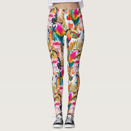 Leggings Feuilles de perroquets et palmiers 2 (Devant)