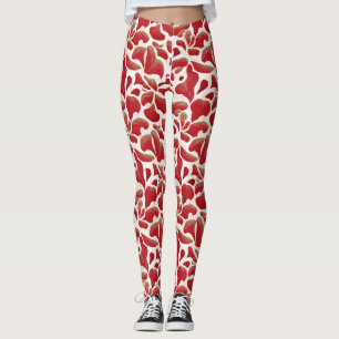 Leggings Feuilles de vol blanc et rouge Motif répétitif