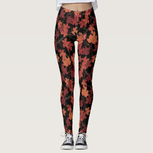 Leggings Feuilles d'érable rouges d'automne sur fond noir